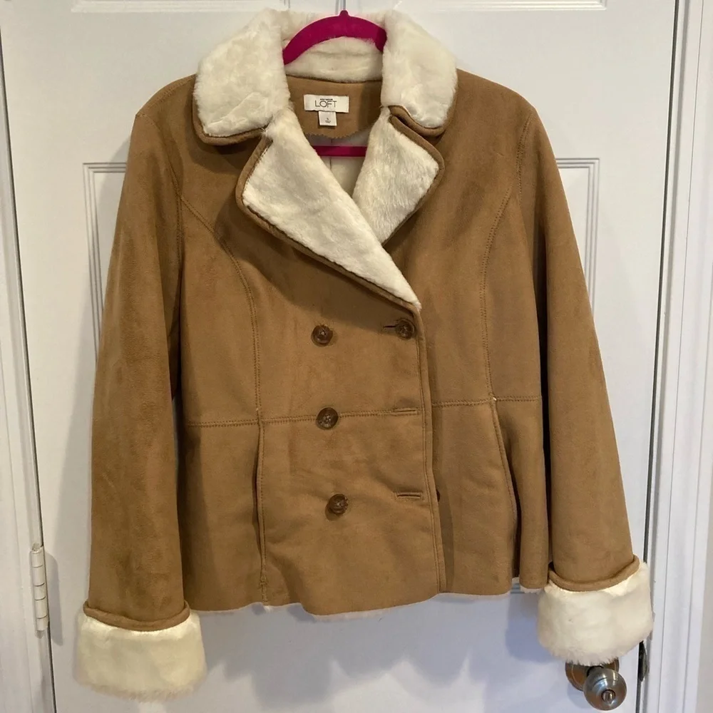 NWOT Ann Taylor Loft Faux Suede And Fur Aviator Jacket. Size Small - Picture 1 of 6